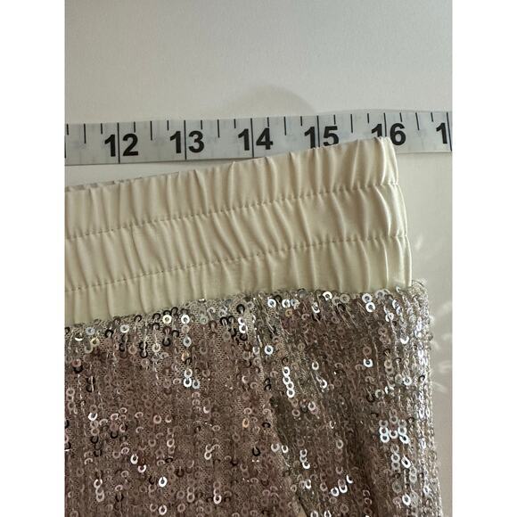 Boston Proper Sequin Wide Leg Pants Sz M Champagne Elastic Waist Stretch Shimmer - Picture 5 of 12